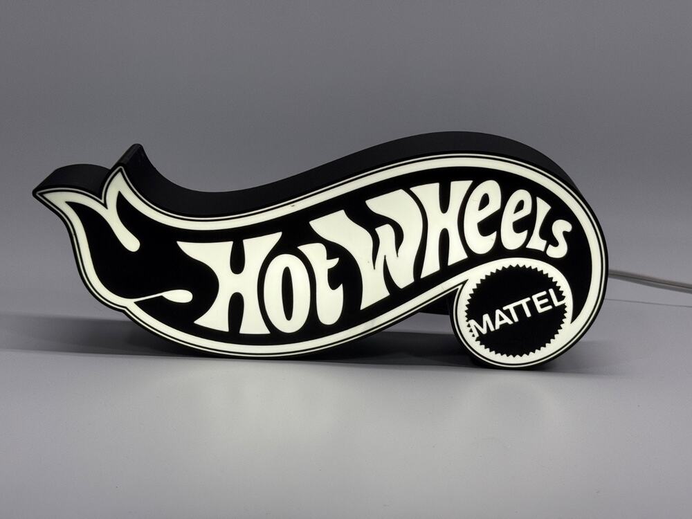 Hot Wheels Black White LED Lightbox Sign 13in Wide Garage Man Cave USB USA Made